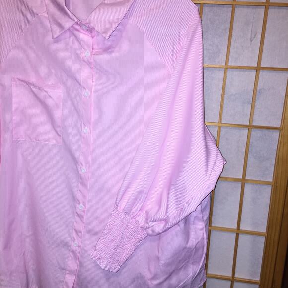 Women's Size 2XL Pink nWhite Pin Striped Polyester Blouse Unbranded NWOT - Picture 2 of 6